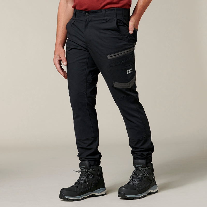 Hard Yakka Men's Raptor Active Cuffed Work Trousers in Black | Men's Black Work Trousers