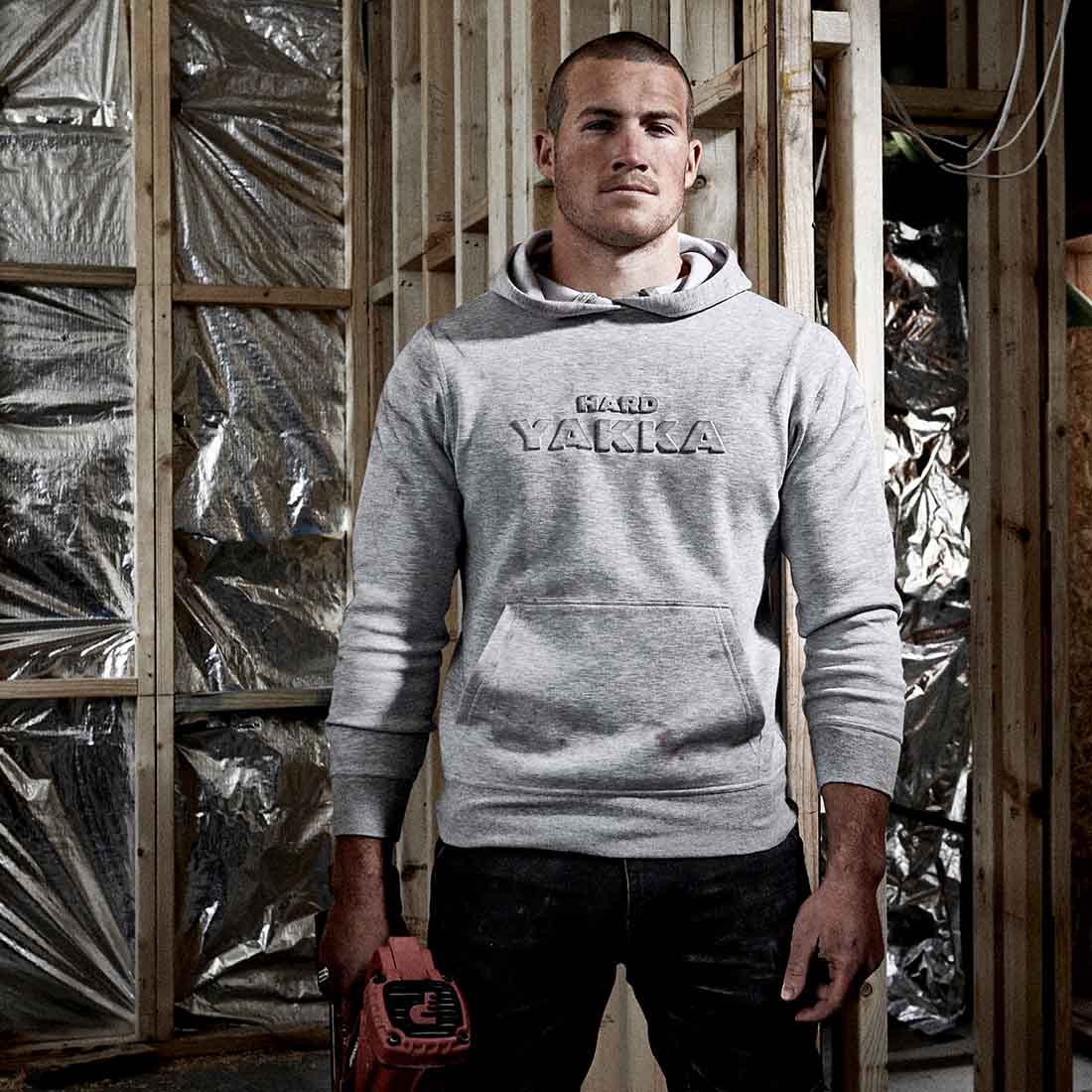 Hard Yakka Men's Embossed Pullover Hoodie in Light Grey | Men's Grey Hoodies