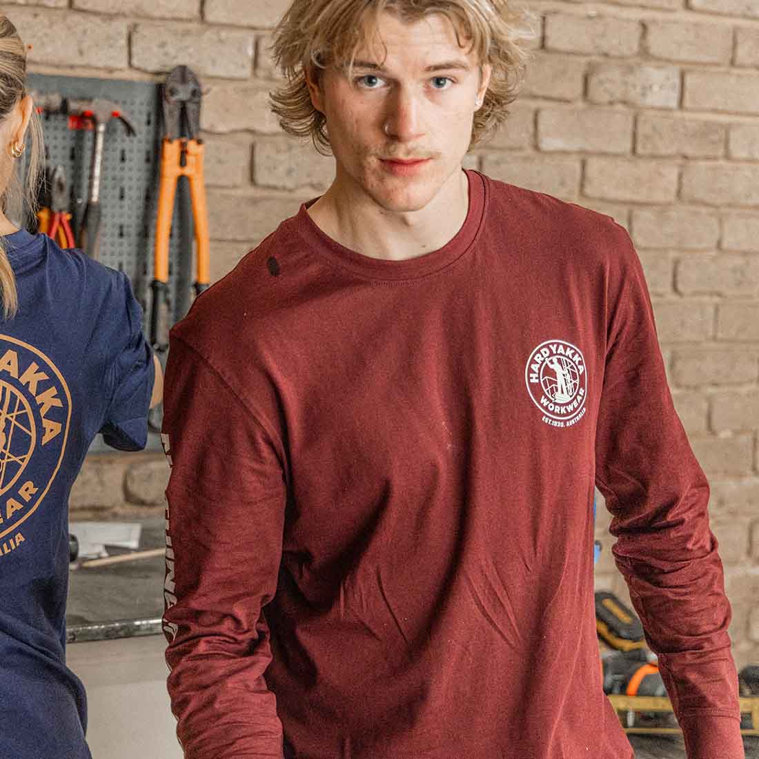 Hard Yakka Heritage Long Sleeve Red T-Shirt | Men's Long Sleeve Tee