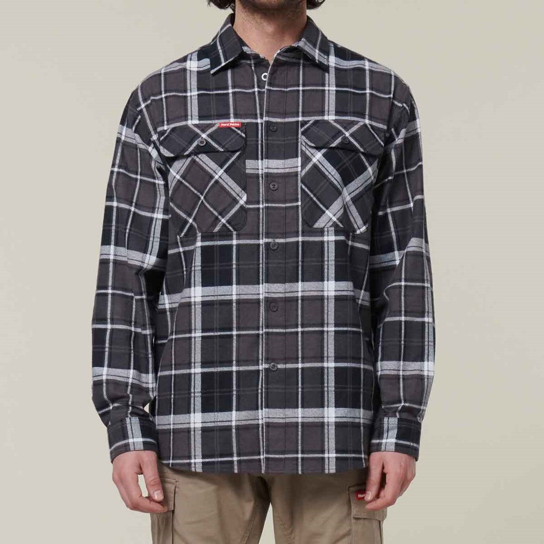 Hard Yakka Men's Lightweight Check Flannel Shirt Charcoal