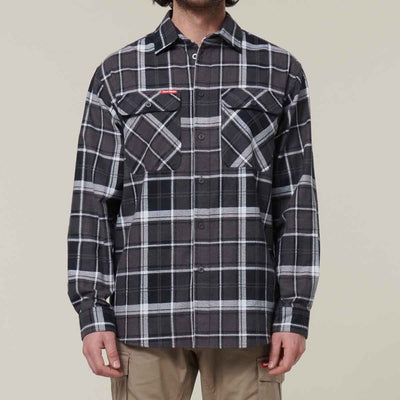 Hard Yakka Men's Lightweight Check Flannel Shirt Charcoal