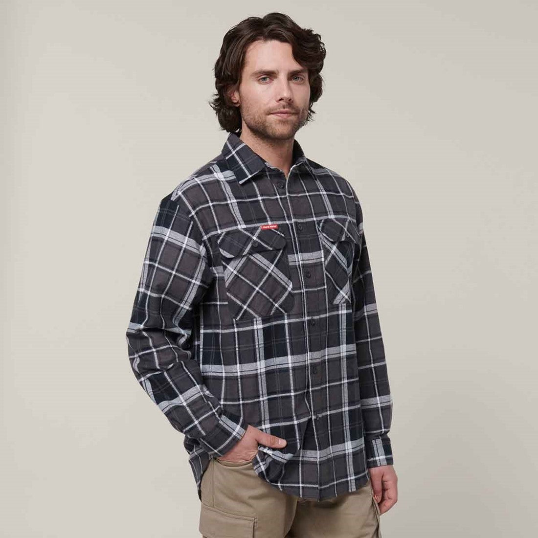 Hard Yakka Men's Lightweight Check Flannel Shirt Charcoal