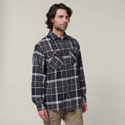 Hard Yakka Men's Lightweight Check Flannel Shirt Charcoal
