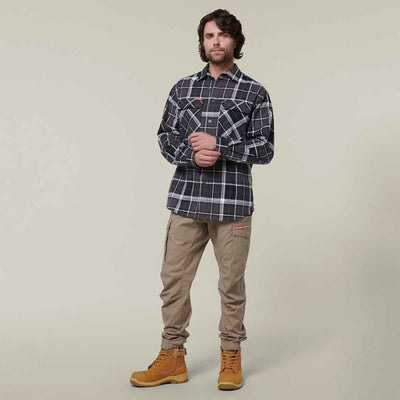 Hard Yakka Men's Lightweight Check Flannel Shirt Charcoal