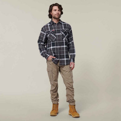Hard Yakka Men's Lightweight Check Flannel Shirt Charcoal