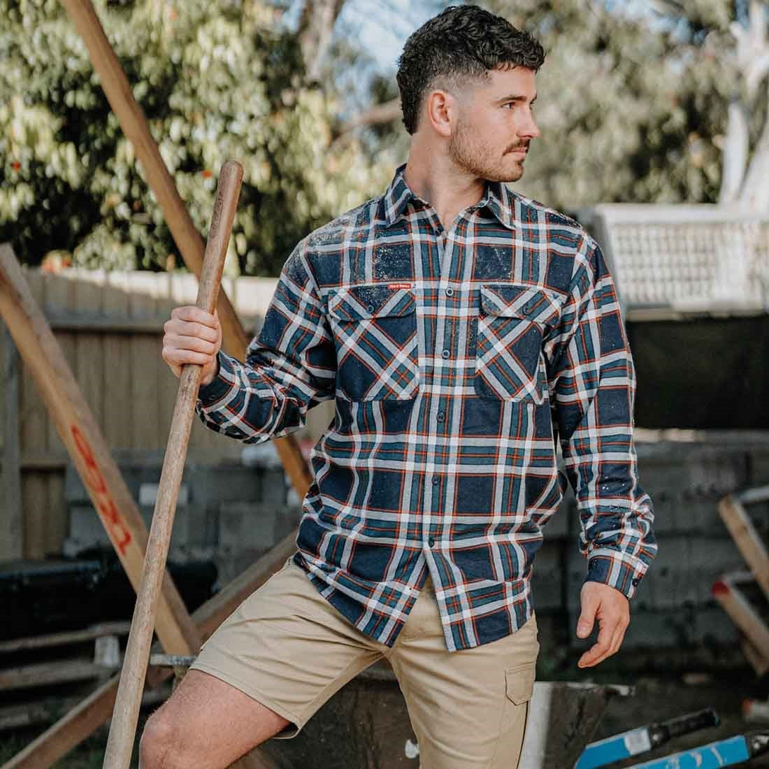 Hard Yakka Men's Lightweight Check Flannel Shirt Navy
