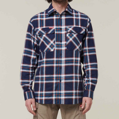 Hard Yakka Men's Lightweight Check Flannel Shirt Navy