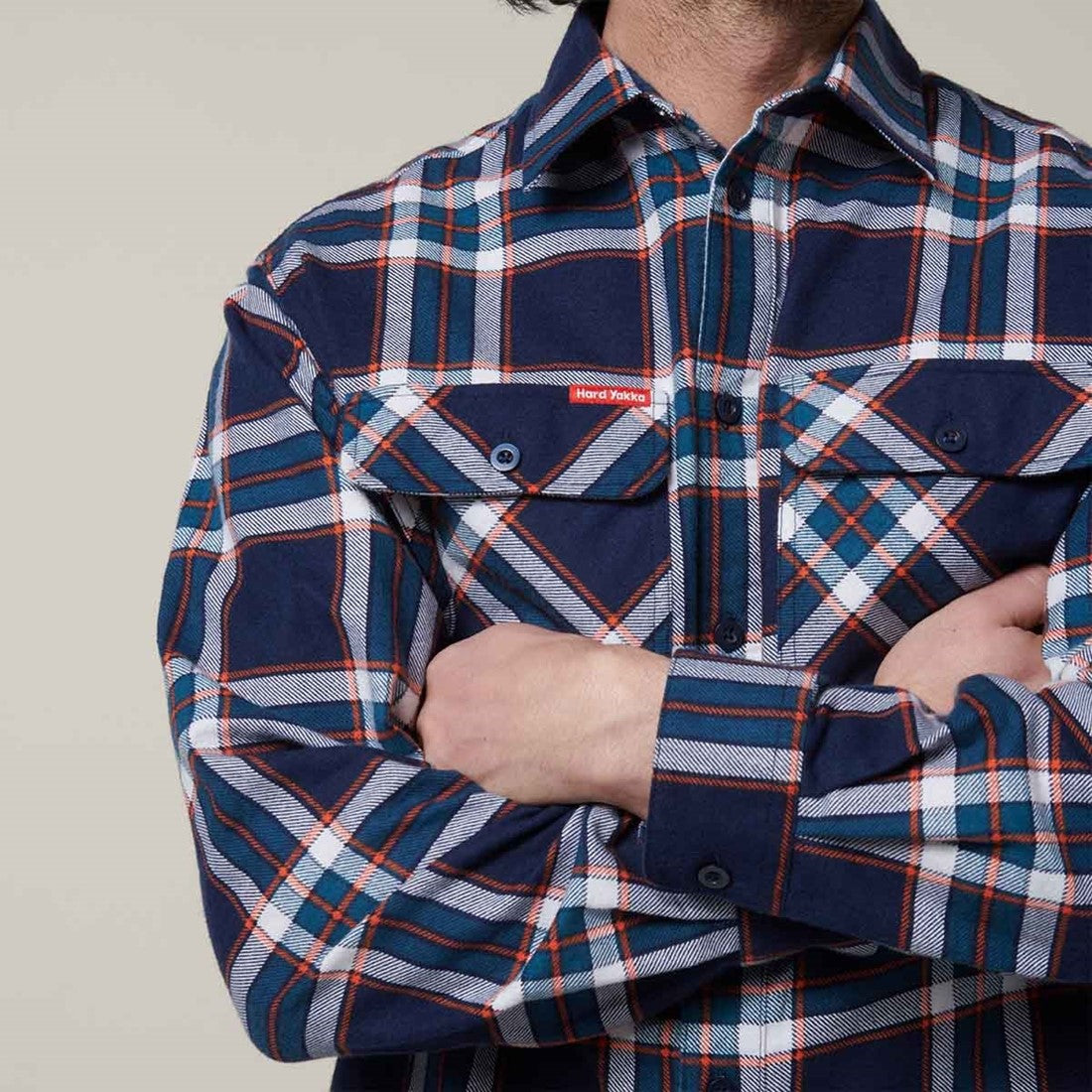 Hard Yakka Men's Lightweight Check Flannel Shirt Navy