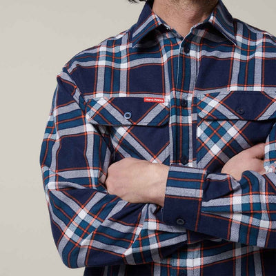 Hard Yakka Men's Lightweight Check Flannel Shirt Navy