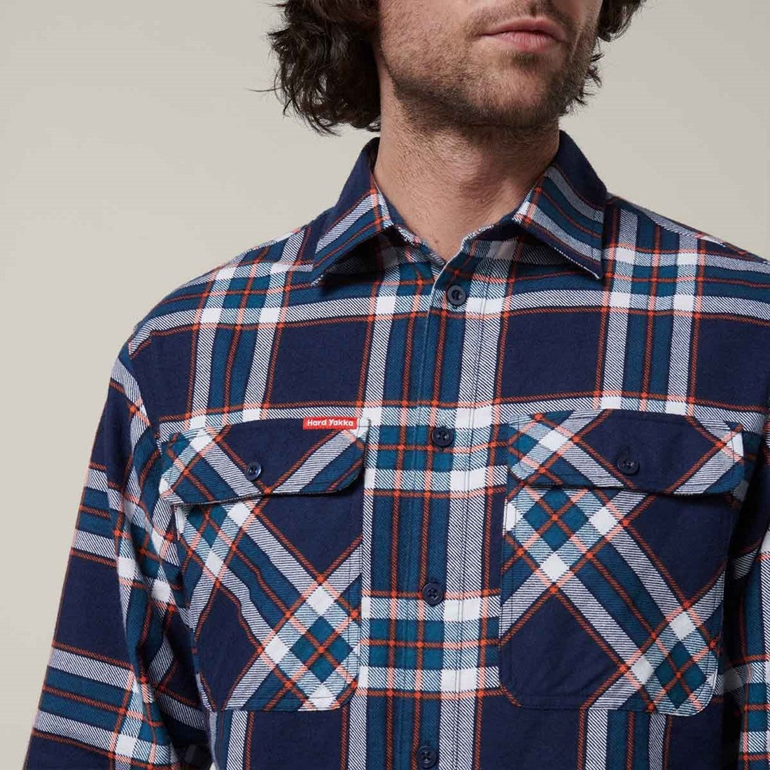 Hard Yakka Men's Lightweight Check Flannel Shirt Navy