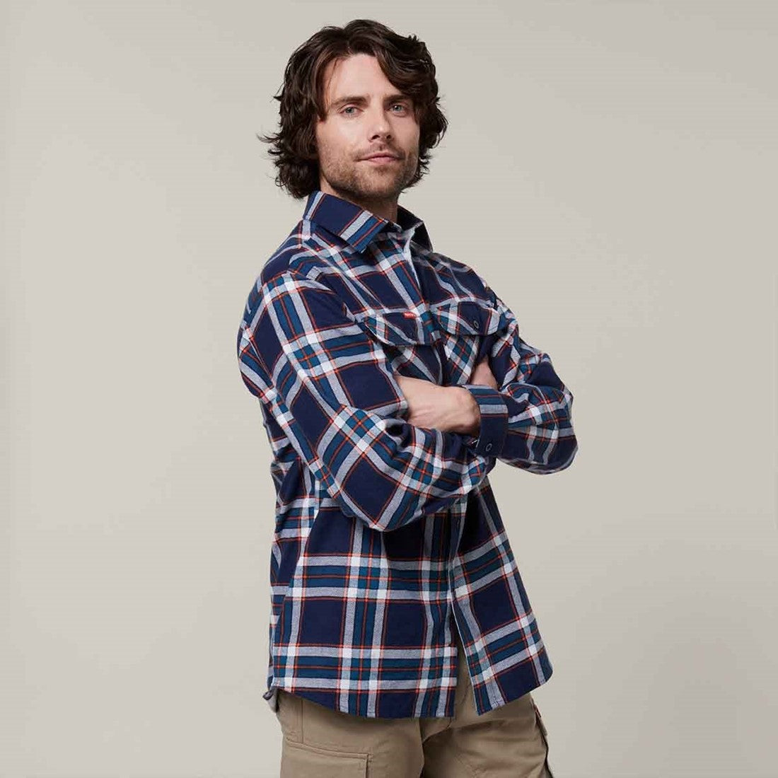 Hard Yakka Men's Lightweight Check Flannel Shirt Navy