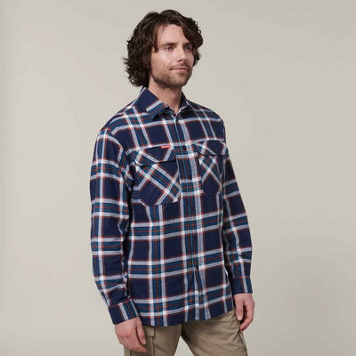 Hard Yakka Men's Lightweight Check Flannel Shirt Navy