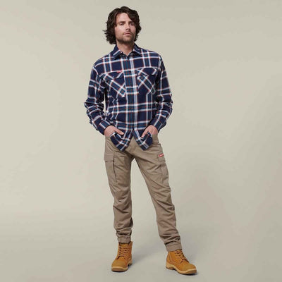 Hard Yakka Men's Lightweight Check Flannel Shirt Navy