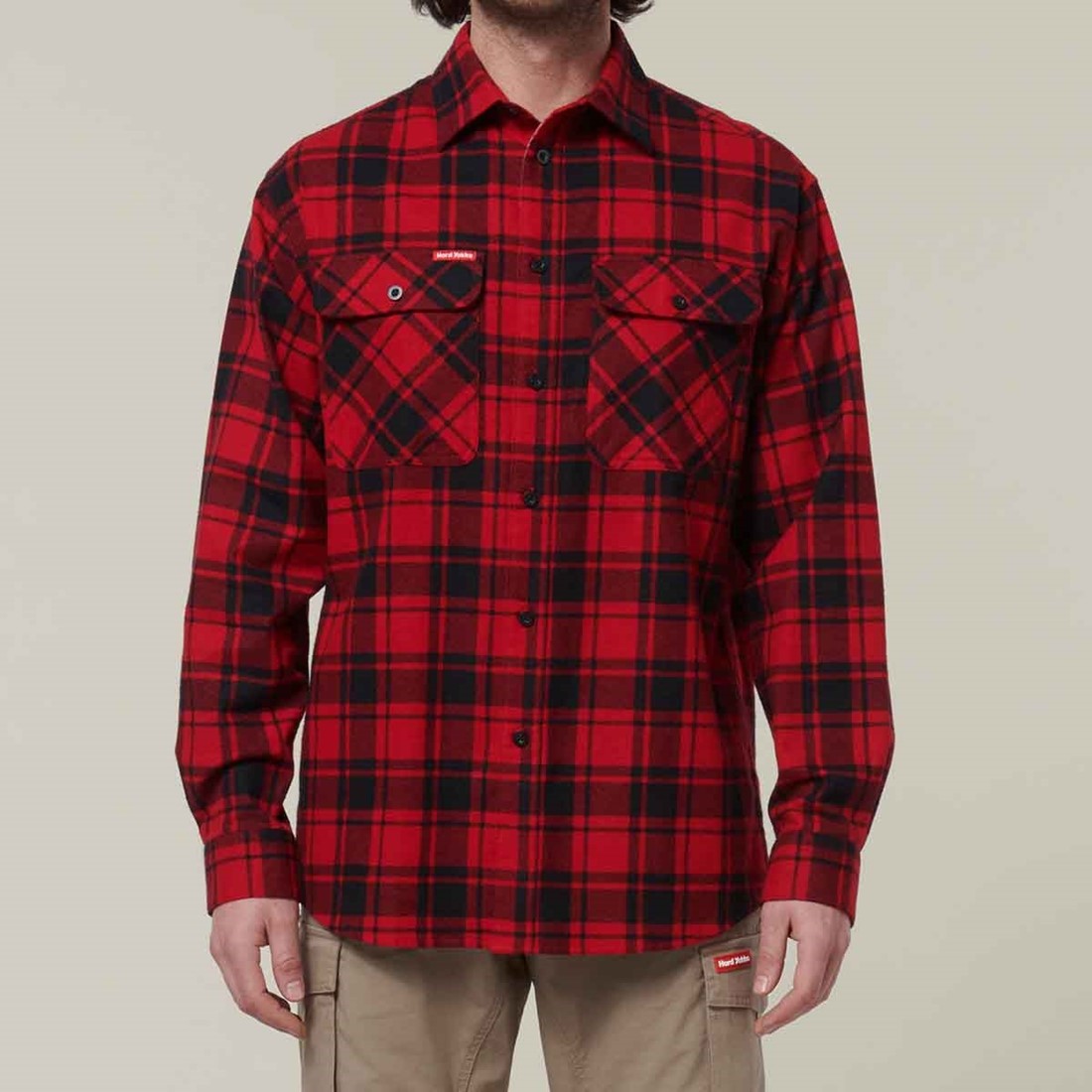 Hard Yakka Men's Lightweight Check Flannel Shirt Red