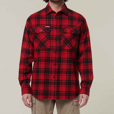Hard Yakka Men's Lightweight Check Flannel Shirt Red