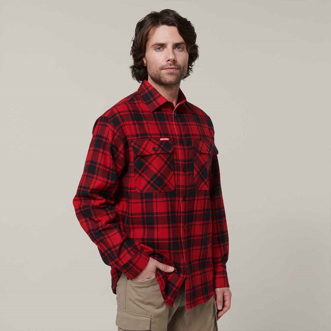 Hard Yakka Men's Lightweight Check Flannel Shirt Red