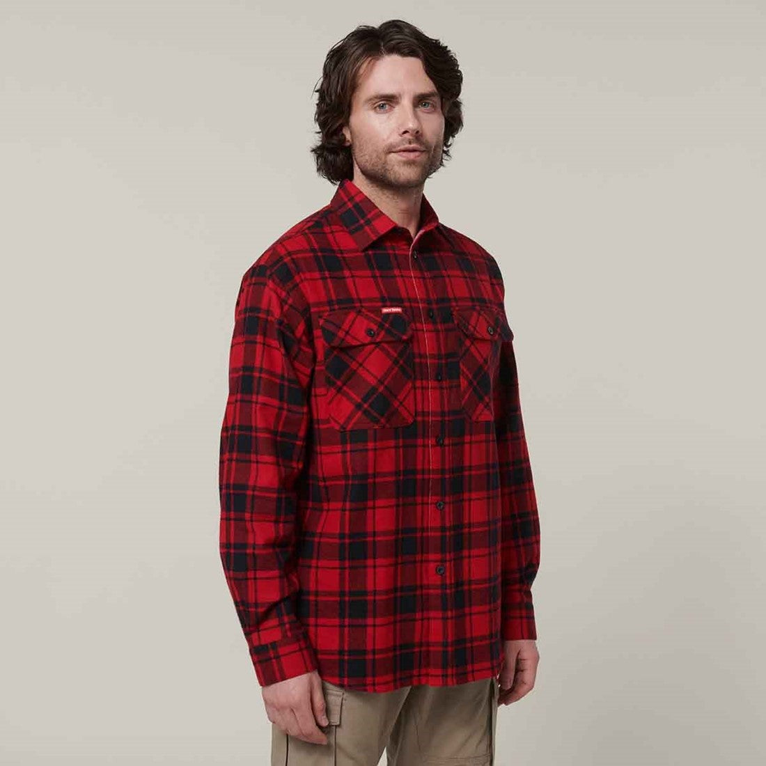 Hard Yakka Men's Lightweight Check Flannel Shirt Red
