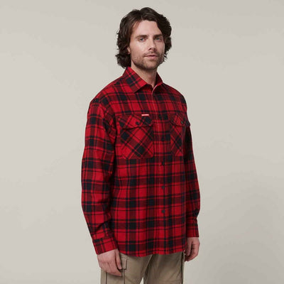 Hard Yakka Men's Lightweight Check Flannel Shirt Red