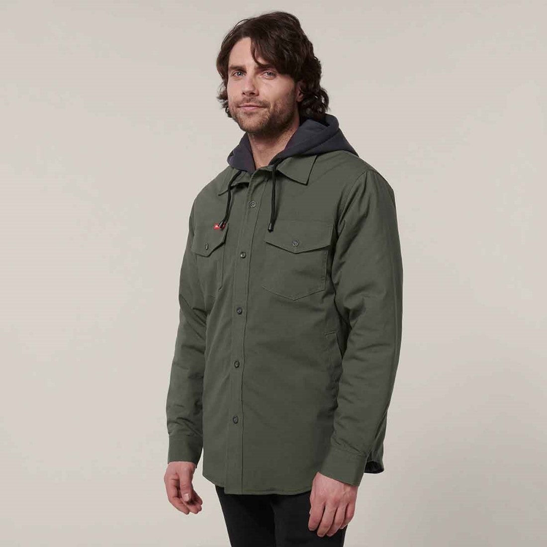 Hard Yakka Men's Quilted Solid Shacket Military Green