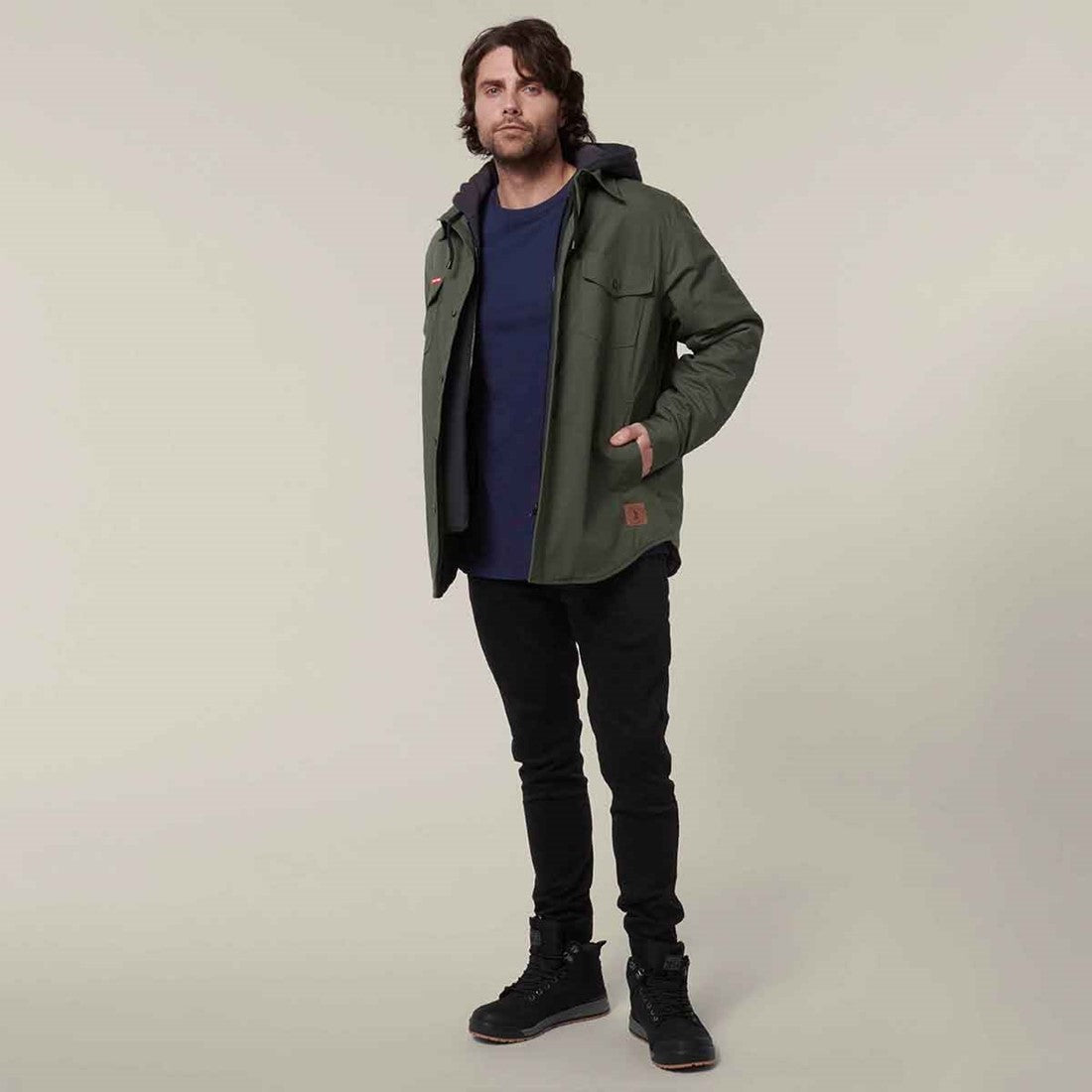 Hard Yakka Men's Quilted Solid Shacket Military Green