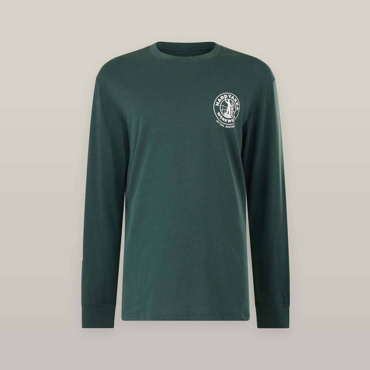 Hard Yakka Heritage Long Sleeve Green T-Shirt | Men's Long Sleeve Tee